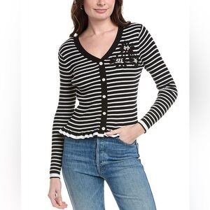 Nanette Lepore Black & White Striped Cardigan Top NWT